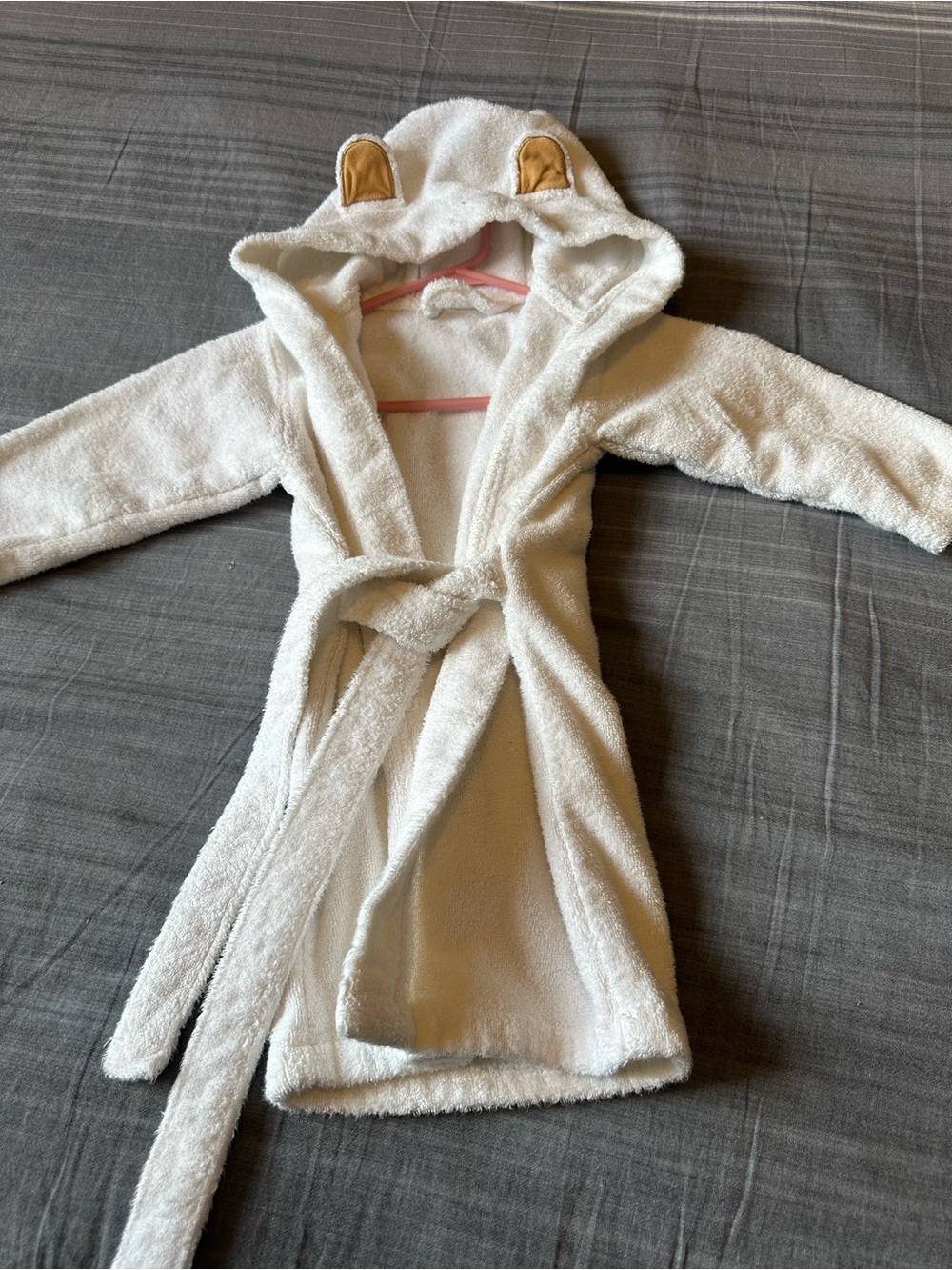 Kids White Hooded Bathrobe with Bear Ears